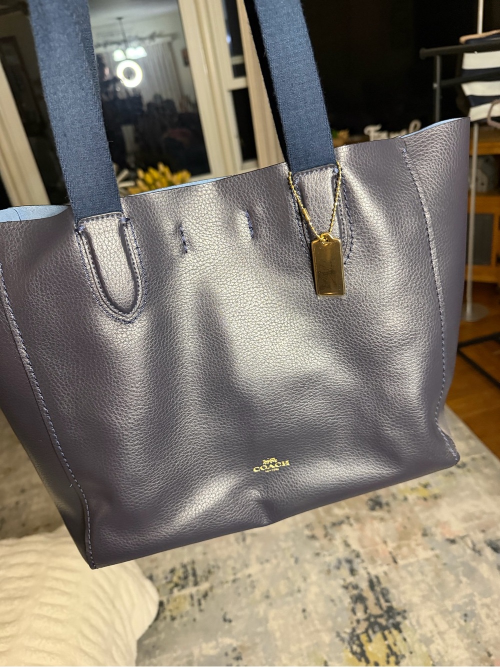 Coach Derby Navy Blue Soft Pebbled Leather Tote Bag - NEW